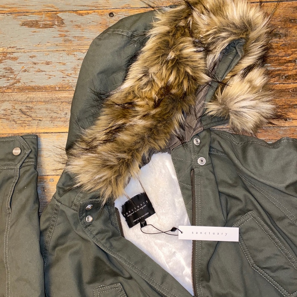 Lined Winter Parka Coat w/ Fur Trimmed Hood
